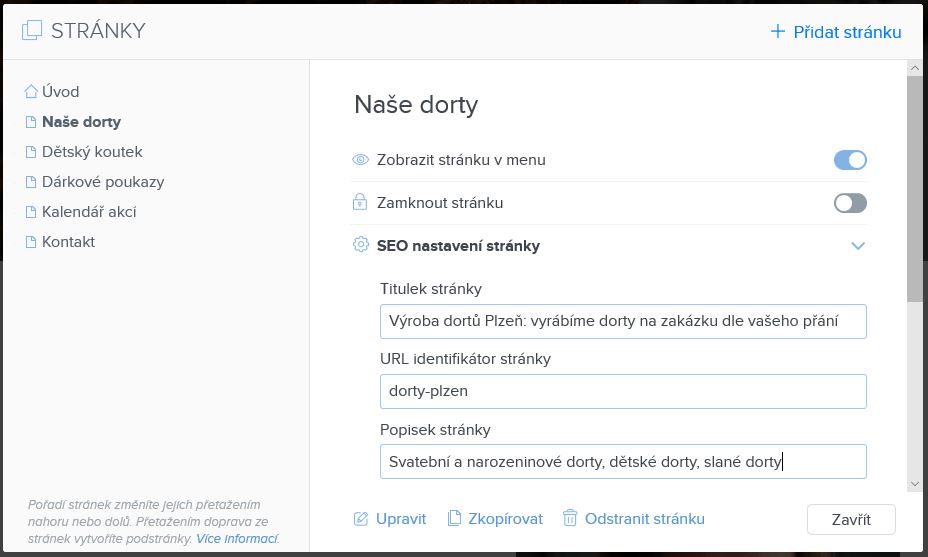 Příklad Webnode SEO optimalizace.